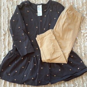 H&M Black Polka Dot Dress with Tan Pants